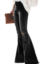 Load image into Gallery viewer, Black Distressed Denim Flares