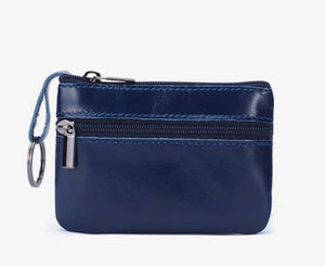 Leather zipper card wallet keychain-navy