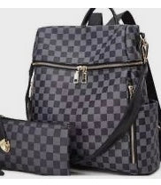 Black Checkered Print Backpack Bag